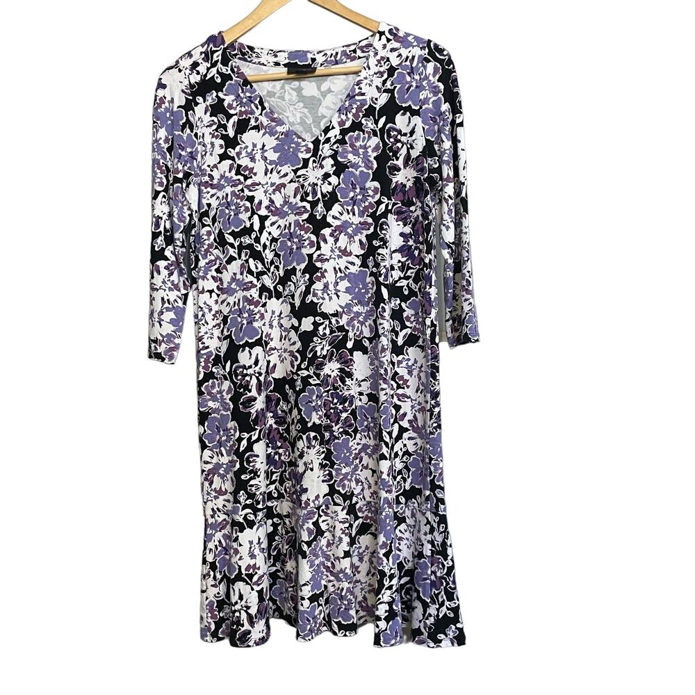 J Jill Dress Wearever Collection‎ Floral VNeck Flounce Hem Stretch 3/4 Sleeve XS